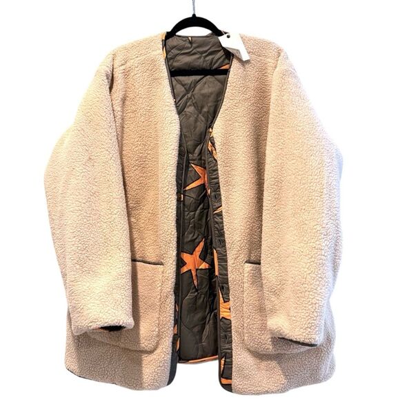 Easel Scribbly Stars Reversible Jacket Quilted Fleece Pockets Green Size Large - Picture 11 of 12